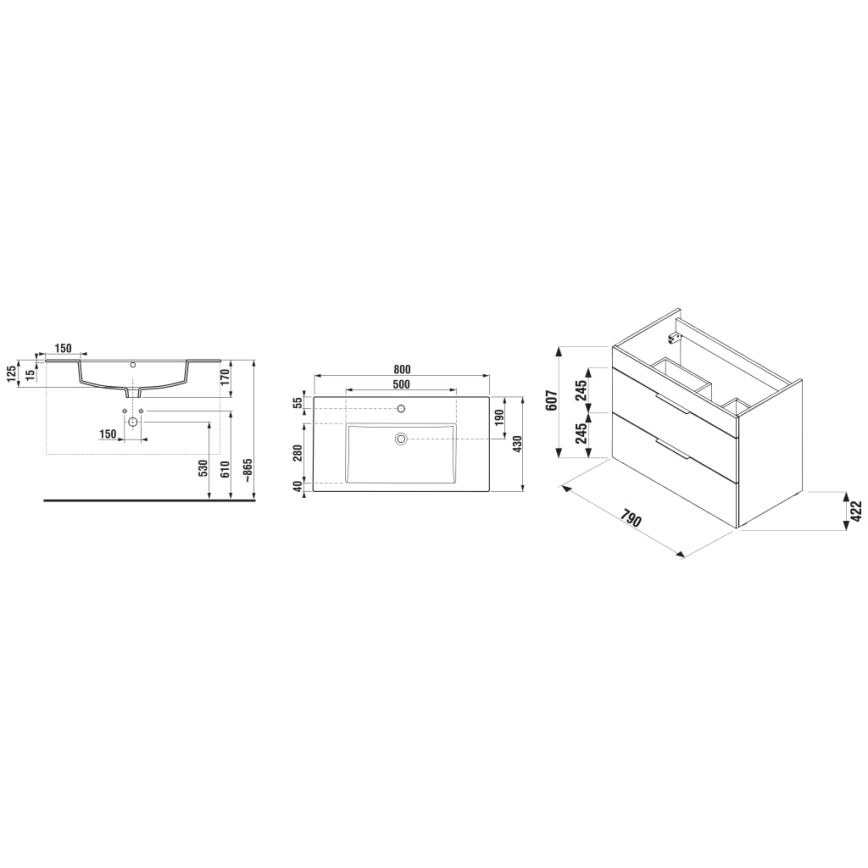 JIKA H4537621763001 - Waschtischunterschrank CUBE 80 cm, weiß, mit Waschtisch