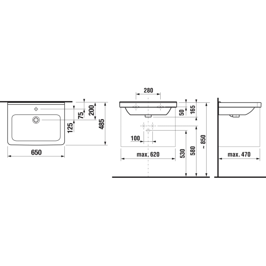 JIKA H8104240001041 - Hängendes Waschbecken CUBITO 65x48,5 cm Keramik/Weiß