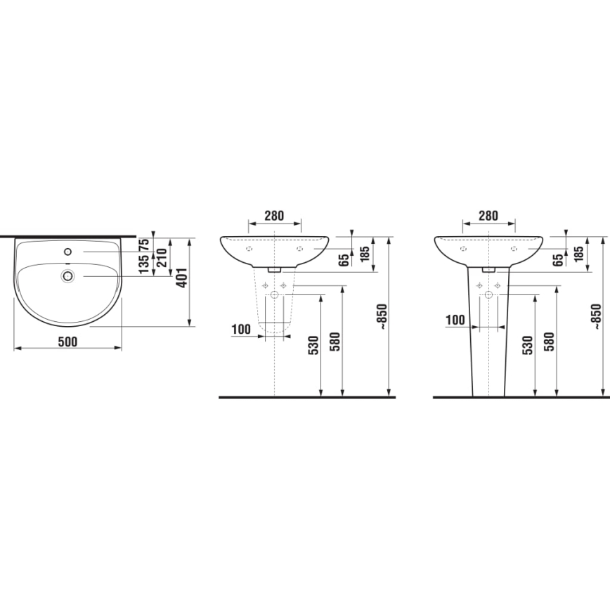 JIKA H8143810001041 - Hängendes Waschbecken LYRA 50x40,1 cm Keramik/Weiß
