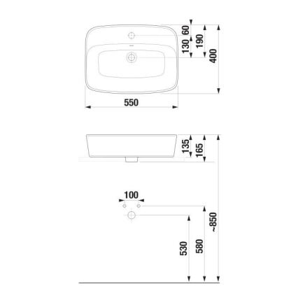JIKA H8183827571041 - Aufsatzwaschbecken LYRA 55x40 cm Keramik/mattweiß