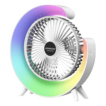 JOHNSON - LED RGB Wiederaufladbarer Tischventilator Mehrfarbig LED/5W/3,7V 1200 mAh Ø 14 cm Weiß
