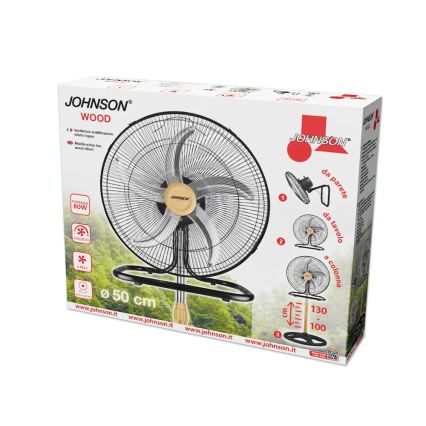JOHNSON - Standventilator 3-in-1 WOOD 80W/230V 130 cm schwarz/beige