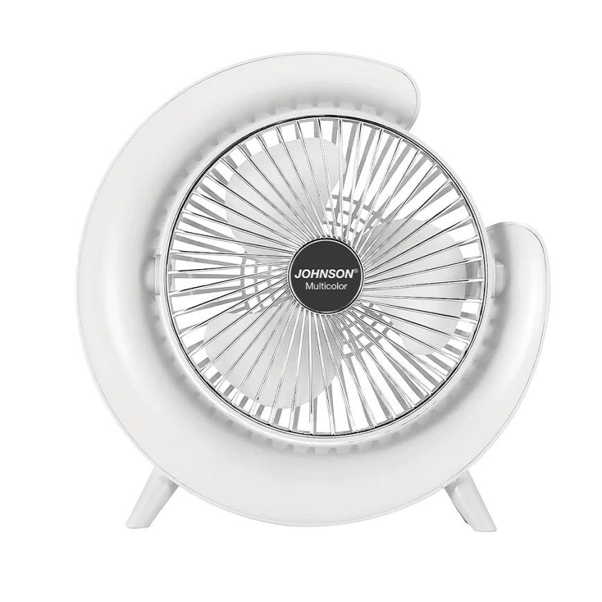 JOHNSON - LED RGB Wiederaufladbarer Tischventilator Mehrfarbig LED/5W/3,7V 1200 mAh Ø 14 cm Weiß