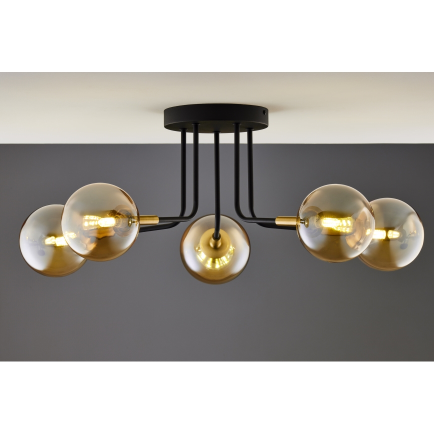 Jupiter 2038 - Deckenleuchte an Stange BURANO 5xG9/10W/230V schwarz/golden/beige
