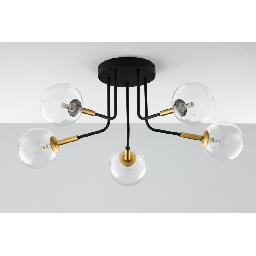 Jupiter 2040 - Deckenleuchte an Stange BURANO 5xG9/10W/230V schwarz/golden/klar