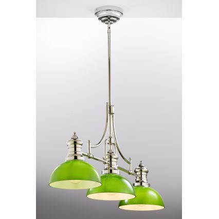 Jupiter 2072 - Pendelleuchte an Stange PLATINO 3xE27/15W/230V grün/glänzender Chrom