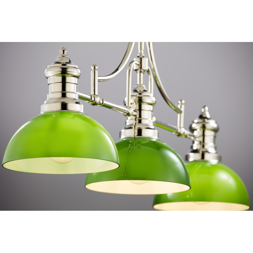 Jupiter 2072 - Pendelleuchte an Stange PLATINO 3xE27/15W/230V grün/glänzender Chrom