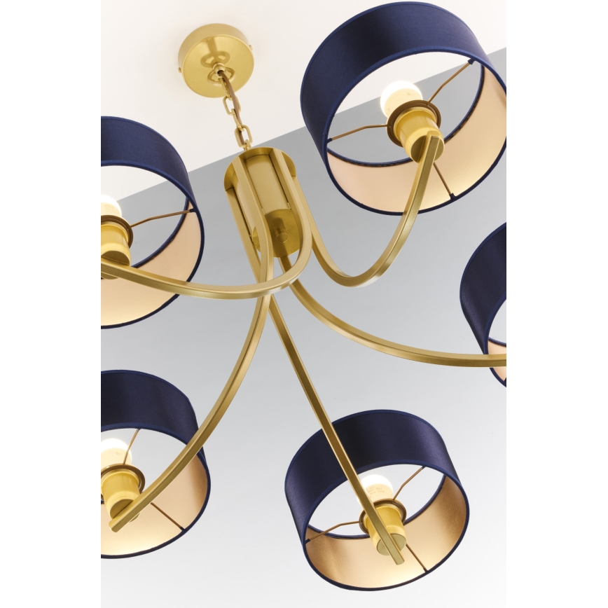 Jupiter 2094 - Kronleuchter an Kette ARTHUR 5xE27/15W/230V blau/gold