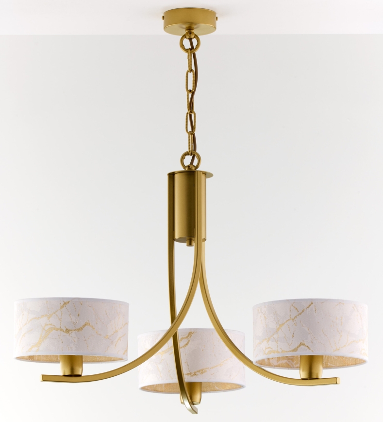 Jupiter 2096 - Kronleuchter an Kette ARTHUR 3xE27/15W/230V weiß/gold/Marmor-Dekor