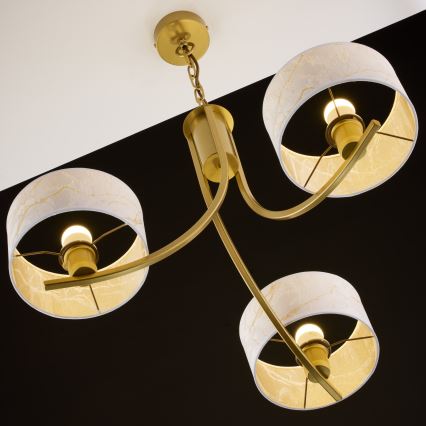 Jupiter 2096 - Kronleuchter an Kette ARTHUR 3xE27/15W/230V weiß/gold/Marmor-Dekor
