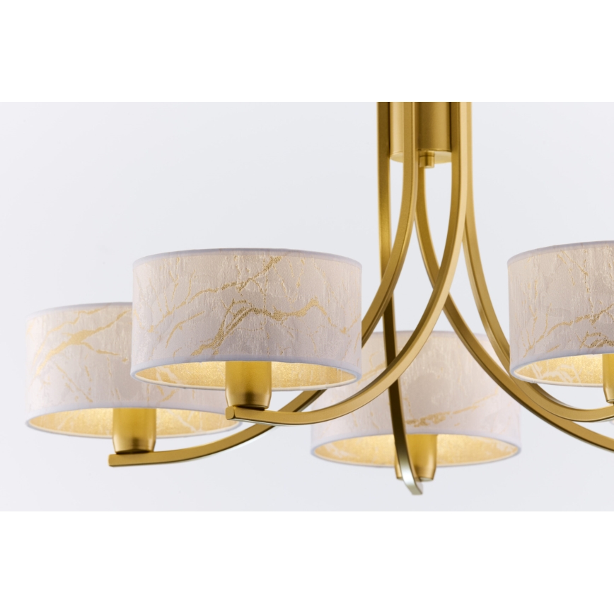 Jupiter 2097 - Kronleuchter mit Kette ARTHUR 5xE27/15W/230V weiß/gold/Marmor-Dekor