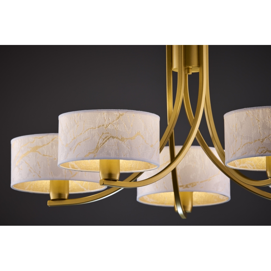 Jupiter 2097 - Kronleuchter mit Kette ARTHUR 5xE27/15W/230V weiß/gold/Marmor-Dekor