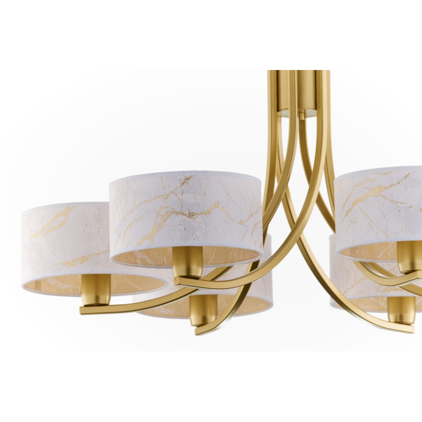 Jupiter 2098 - Kronleuchter an Kette ARTHUR 6xE27/15W/230V weiß/gold/Marmor-Dekor