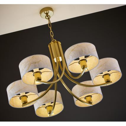 Jupiter 2098 - Kronleuchter an Kette ARTHUR 6xE27/15W/230V weiß/gold/Marmor-Dekor