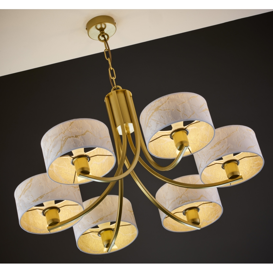 Jupiter 2098 - Kronleuchter an Kette ARTHUR 6xE27/15W/230V weiß/gold/Marmor-Dekor