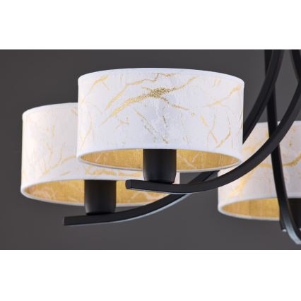 Jupiter 2104 - Kronleuchter an Kette ARTHUR 5xE27/15W/230V weiß/schwarz/Marmor-Dekor