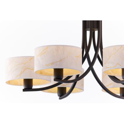Jupiter 2105 - Kronleuchter an Kette ARTHUR 6xE27/15W/230V weiß/schwarz/Marmor-Dekor