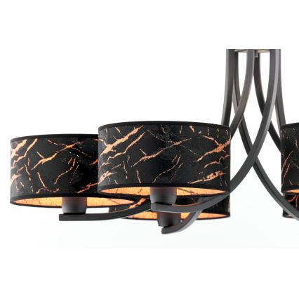 Jupiter 2108 - Kronleuchter an Kette ARTHUR 6xE27/15W/230V schwarz/orange/Marmor-Dekor