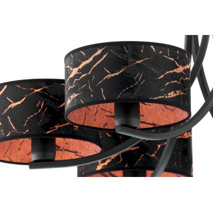 Jupiter 2108 - Kronleuchter an Kette ARTHUR 6xE27/15W/230V schwarz/orange/Marmor-Dekor