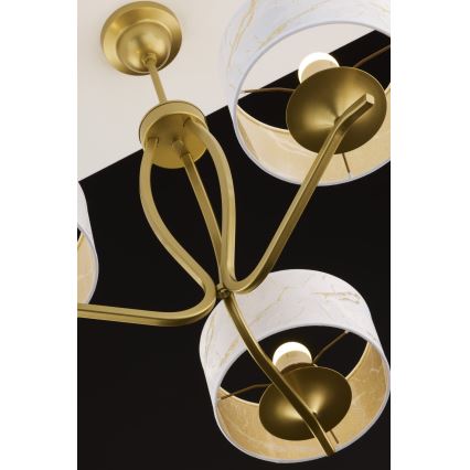 Jupiter 2109 - Deckenleuchte an Stange KASZMIR 3xE27/15W/230V weiß/gold/Marmor-Dekor