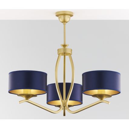 Jupiter 2113 - Pendelleuchte mit Stange KASZMIR 3xE27/15W/230V blau/gold