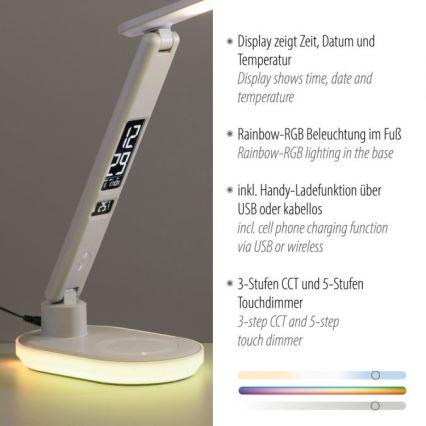 JUST LIGHT. 11018-16 - LED RGBW Touch-Tischleuchte mit kabelloser Ladefunktion TINA LED/4W/230V weiß