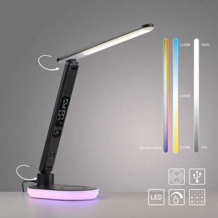 JUST LIGHT. 11018-18 - LED RGBW Dimmbare Touch Tischlampe mit kabellosem Laden TINA LED/4W/230V schwarz