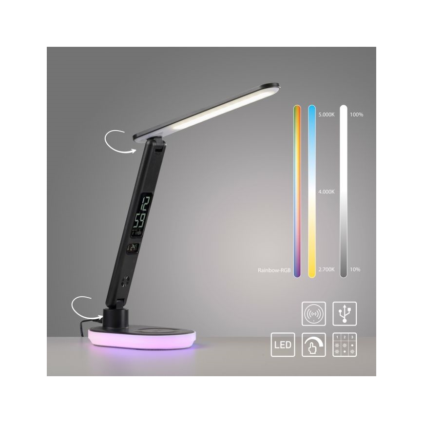 JUST LIGHT. 11018-18 - LED RGBW Dimmbare Touch Tischlampe mit kabellosem Laden TINA LED/4W/230V schwarz