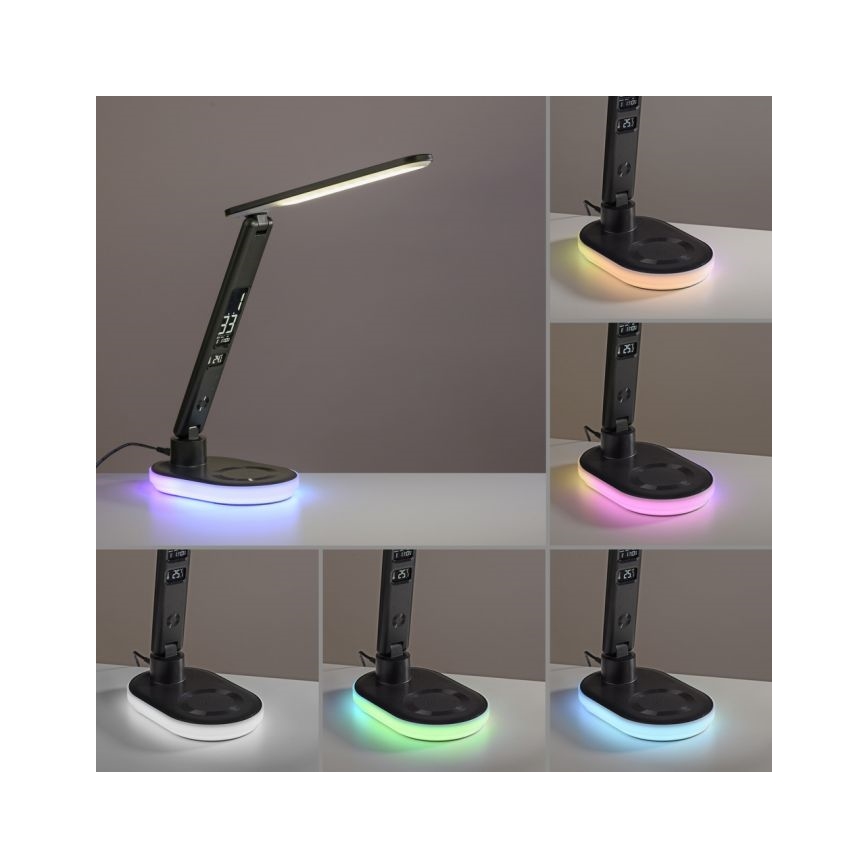 JUST LIGHT. 11018-18 - LED RGBW Dimmbare Touch Tischlampe mit kabellosem Laden TINA LED/4W/230V schwarz