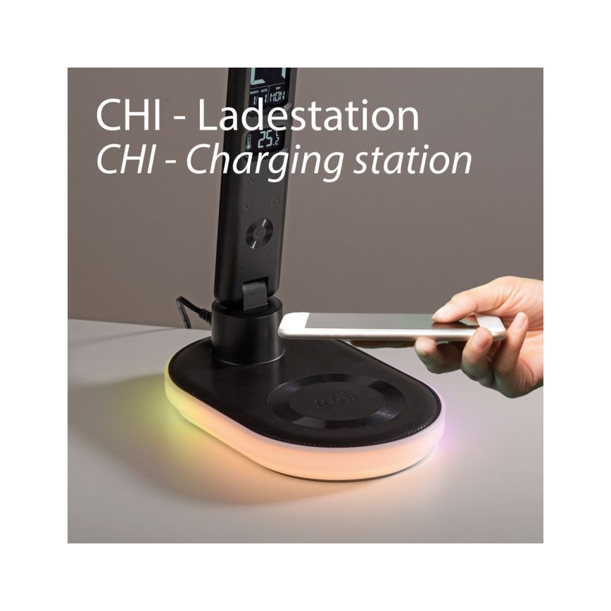 JUST LIGHT. 11018-18 - LED RGBW Dimmbare Touch Tischlampe mit kabellosem Laden TINA LED/4W/230V schwarz