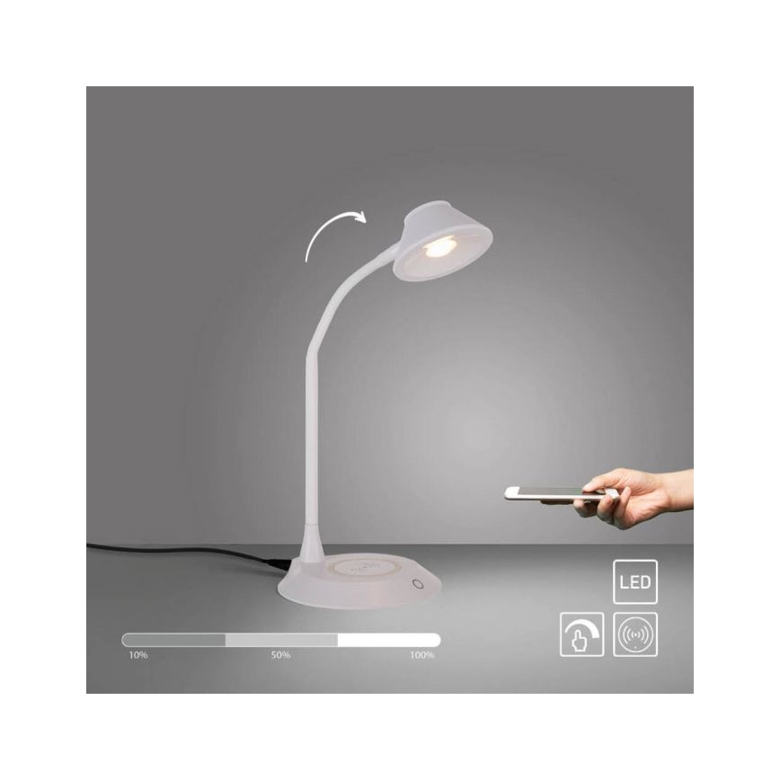 JUST LIGHT. 14414-16 - Dimmbare, flexible Touch-Tischlampe mit PUCKI induktivem Ladegerät, 4,5W, 230V in Weiß