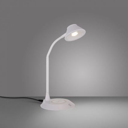 JUST LIGHT. 14414-16 - Dimmbare, flexible Touch-Tischlampe mit PUCKI induktivem Ladegerät, 4,5W, 230V in Weiß