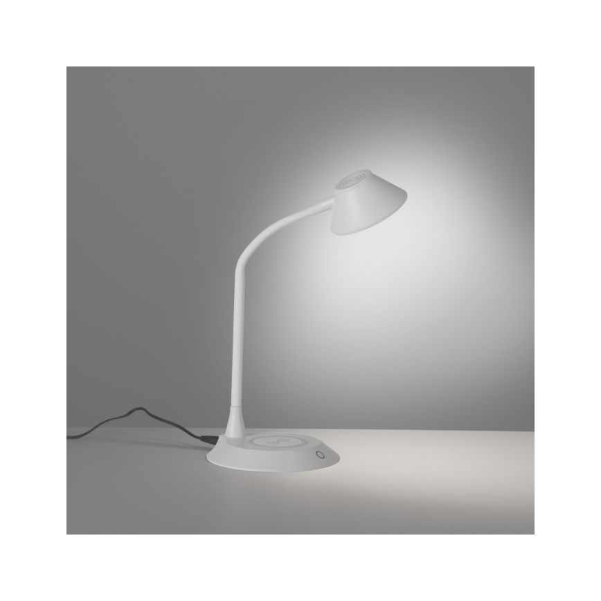 JUST LIGHT. 14414-16 - Dimmbare, flexible Touch-Tischlampe mit PUCKI induktivem Ladegerät, 4,5W, 230V in Weiß