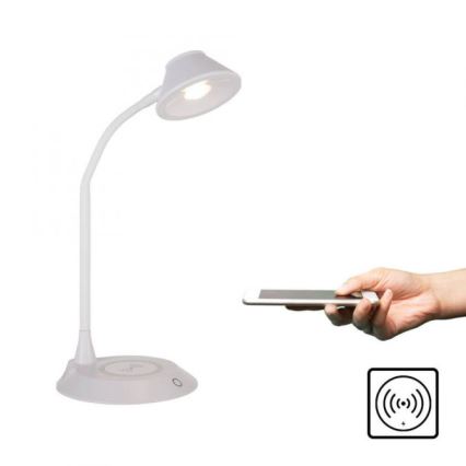 JUST LIGHT. 14414-16 - Dimmbare, flexible Touch-Tischlampe mit PUCKI induktivem Ladegerät, 4,5W, 230V in Weiß