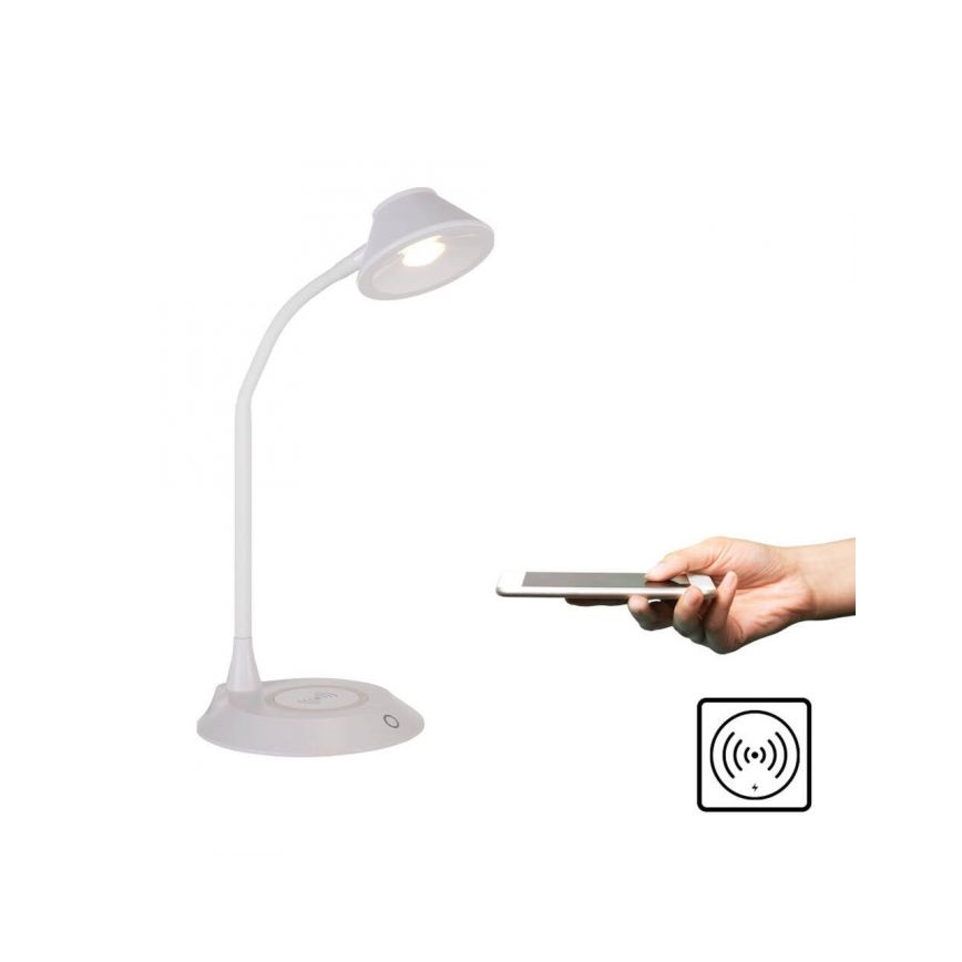 JUST LIGHT. 14414-16 - Dimmbare, flexible Touch-Tischlampe mit PUCKI induktivem Ladegerät, 4,5W, 230V in Weiß