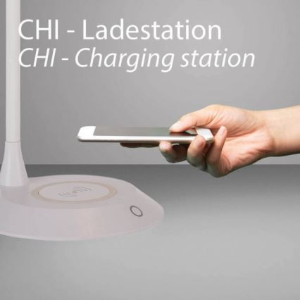 JUST LIGHT. 14414-16 - Dimmbare, flexible Touch-Tischlampe mit PUCKI induktivem Ladegerät, 4,5W, 230V in Weiß
