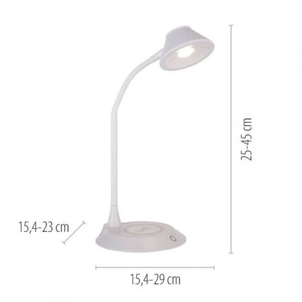 JUST LIGHT. 14414-16 - Dimmbare, flexible Touch-Tischlampe mit PUCKI induktivem Ladegerät, 4,5W, 230V in Weiß