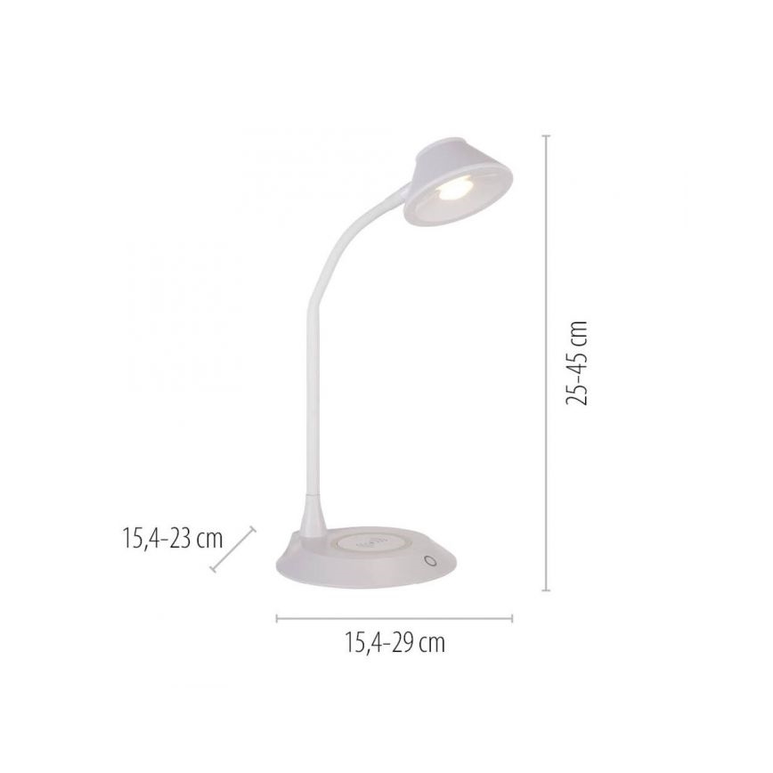 JUST LIGHT. 14414-16 - Dimmbare, flexible Touch-Tischlampe mit PUCKI induktivem Ladegerät, 4,5W, 230V in Weiß