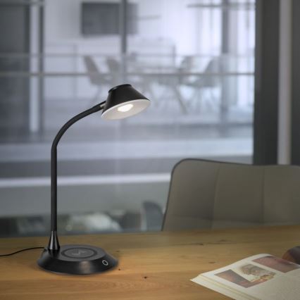 JUST LIGHT. 14414-18 - LED Dimmbare flexible Touch-Tischlampe mit kabellosem Laden PUCKI LED/4,5W/230V schwarz