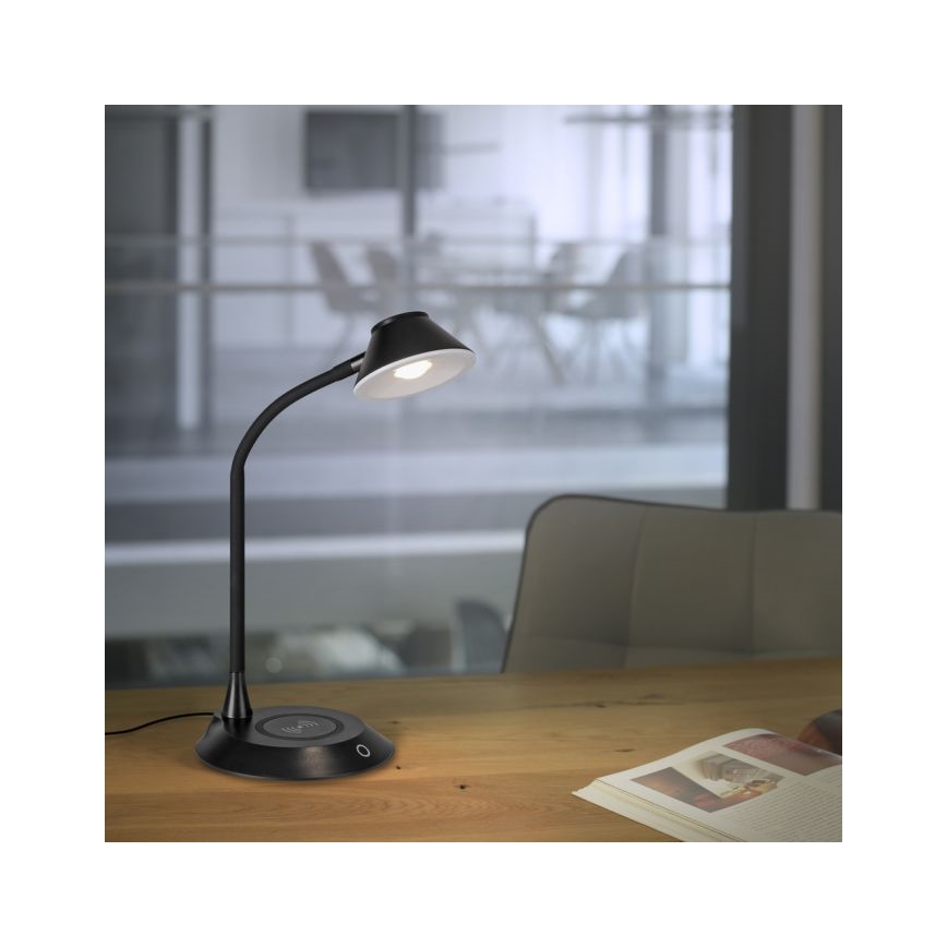 JUST LIGHT. 14414-18 - LED Dimmbare flexible Touch-Tischlampe mit kabellosem Laden PUCKI LED/4,5W/230V schwarz