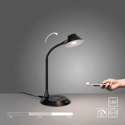 JUST LIGHT. 14414-18 - LED Dimmbare flexible Touch-Tischlampe mit kabellosem Laden PUCKI LED/4,5W/230V schwarz