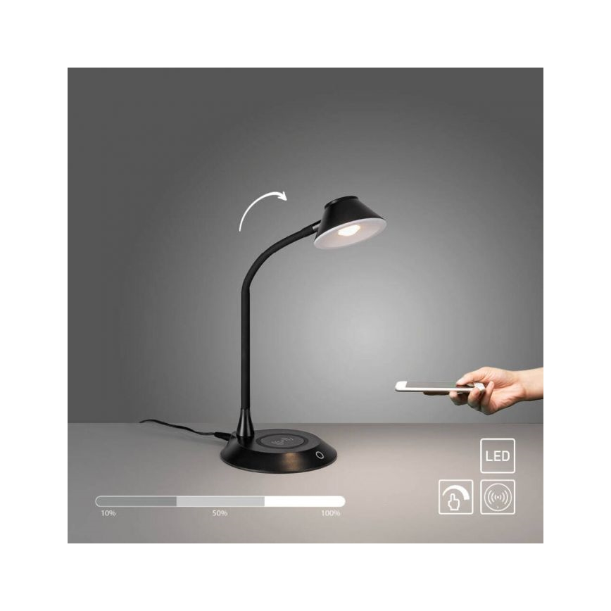 JUST LIGHT. 14414-18 - LED Dimmbare flexible Touch-Tischlampe mit kabellosem Laden PUCKI LED/4,5W/230V schwarz