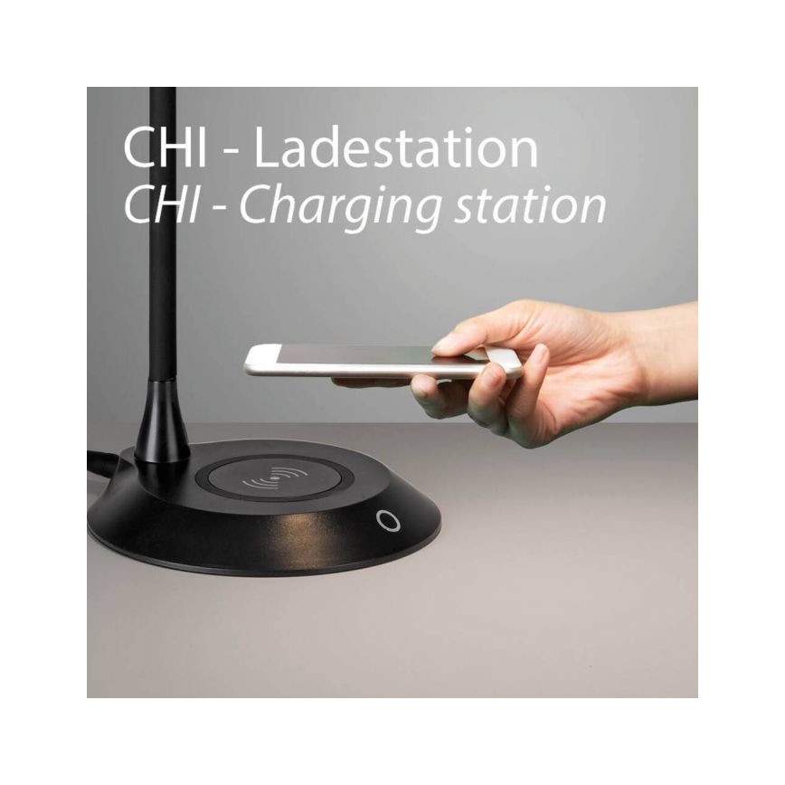 JUST LIGHT. 14414-18 - LED Dimmbare flexible Touch-Tischlampe mit kabellosem Laden PUCKI LED/4,5W/230V schwarz