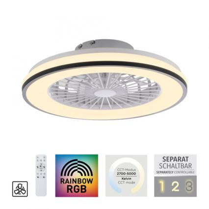 JUST LIGHT. 14447-18 - LED RGBW dimmbarer Deckenventilator mit Licht LENO LED/44W/230V 3000-6500K Ø 48,6 cm weiß + Fernbedienung