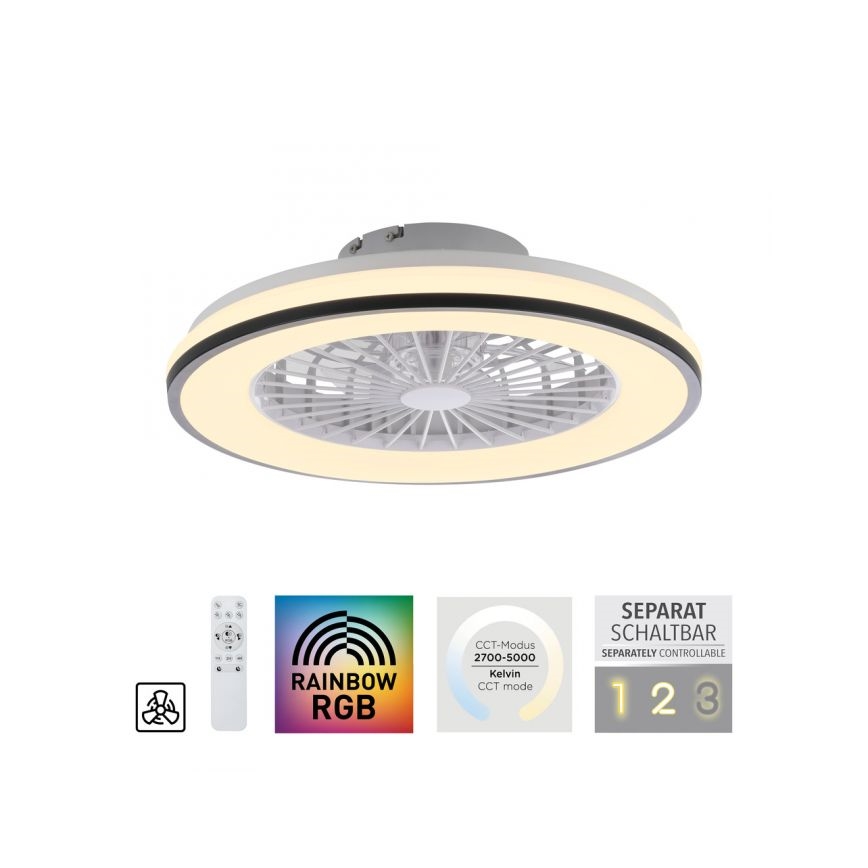 JUST LIGHT. 14447-18 - LED RGBW Dimmbarer Deckenventilator mit Licht LENO LED/44W/230V 3000-6500K Ø 48,6 cm weiß + Fernbedienung