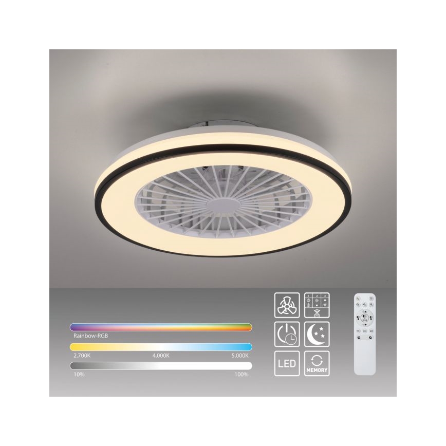 JUST LIGHT. 14447-18 - LED RGBW Dimmbarer Deckenventilator mit Licht LENO LED/44W/230V 3000-6500K Ø 48,6 cm weiß + Fernbedienung