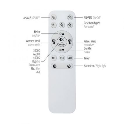 JUST LIGHT. 14447-18 - LED RGBW Dimmbarer Deckenventilator mit Licht LENO LED/44W/230V 3000-6500K Ø 48,6 cm weiß + Fernbedienung