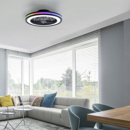 JUST LIGHT. 14649-18 - LED RGBW dimmbarer Deckenventilator mit Licht BRANDON LED/36W/230V 2700-5000K Ø 46,5 cm schwarz + Fernbedienung