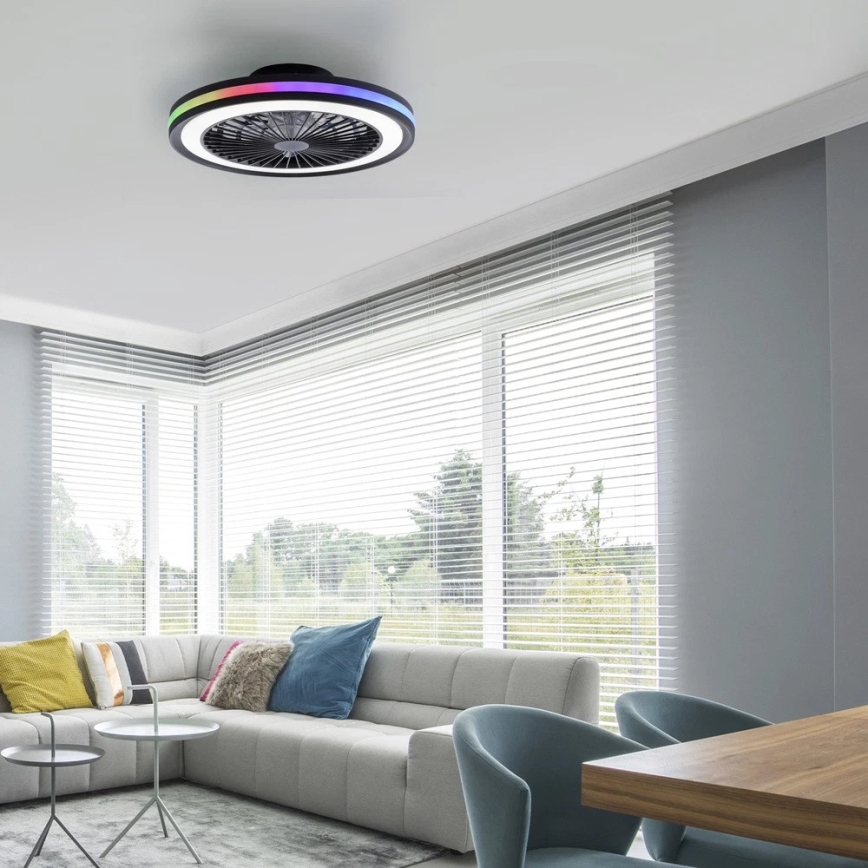JUST LIGHT. 14649-18 - LED RGBW dimmbarer Deckenventilator mit Licht BRANDON LED/36W/230V 2700-5000K Ø 46,5 cm schwarz + Fernbedienung