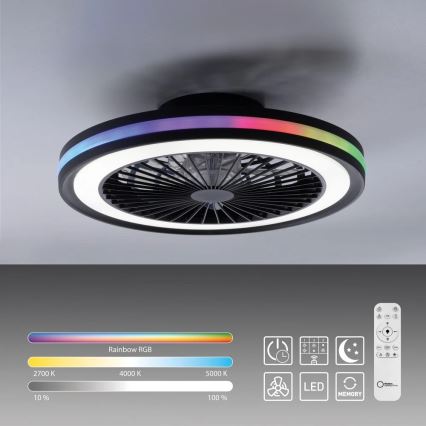 JUST LIGHT. 14649-18 - LED RGBW dimmbarer Deckenventilator mit Licht BRANDON LED/36W/230V 2700-5000K Ø 46,5 cm schwarz + Fernbedienung